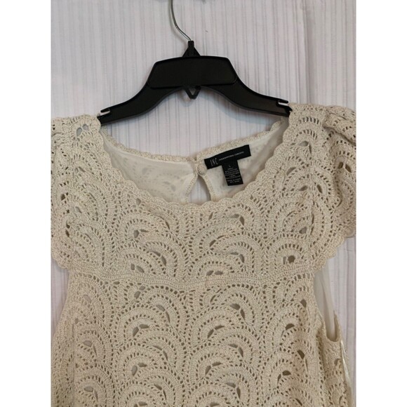 INC JUNIORS TEENS CROCHET DRESS SIZE LARGE CREAM WITH GOLD METALLIC NWT PARTY - Picture 3 of 3
